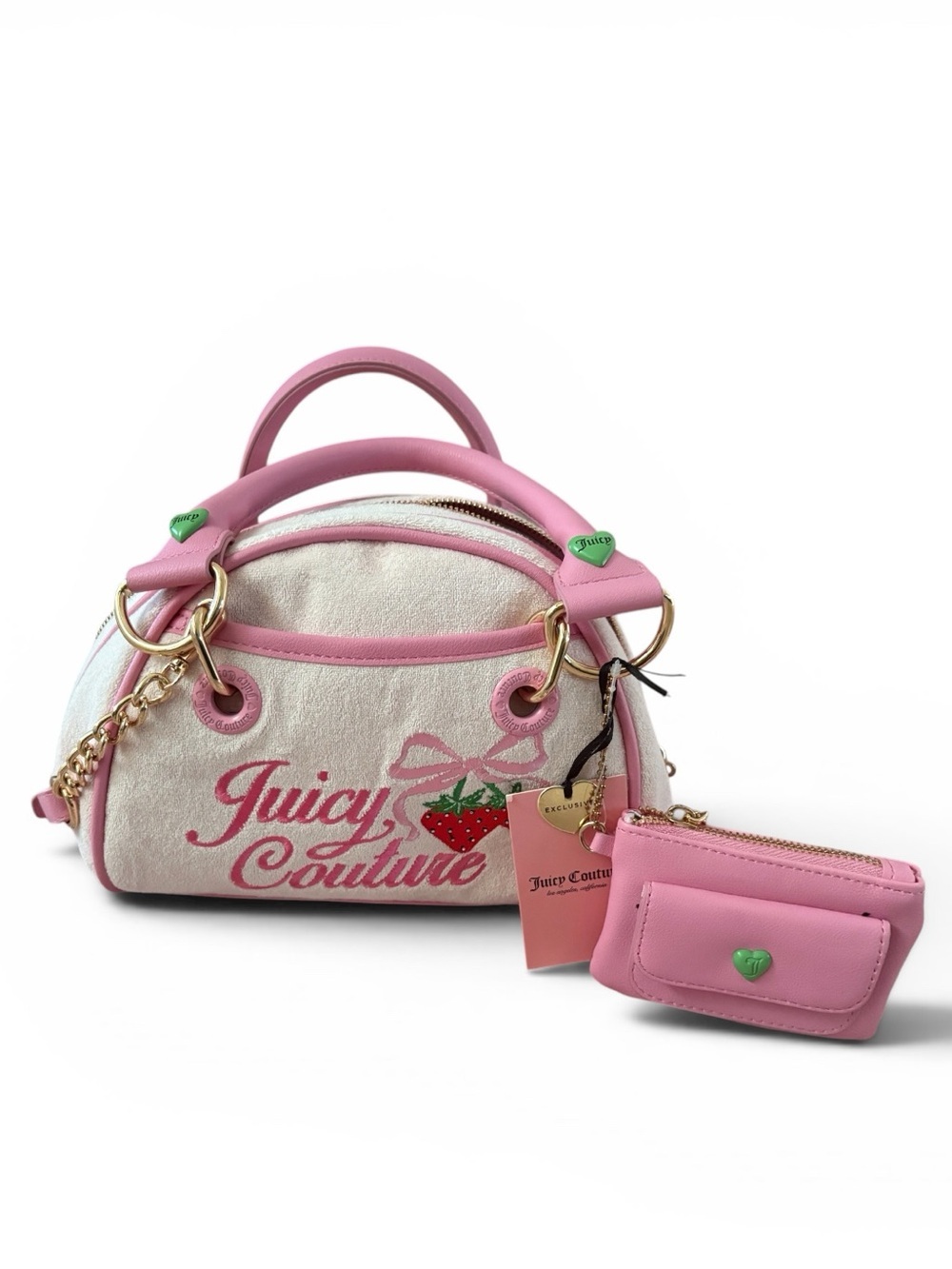 Juicy Couture NWT Retro Strawberry Terry Cloth Bowling Satchel Bag